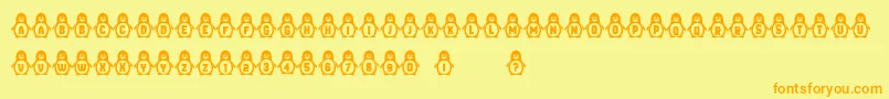 フォントPenguins – オレンジの文字が黄色の背景にあります。