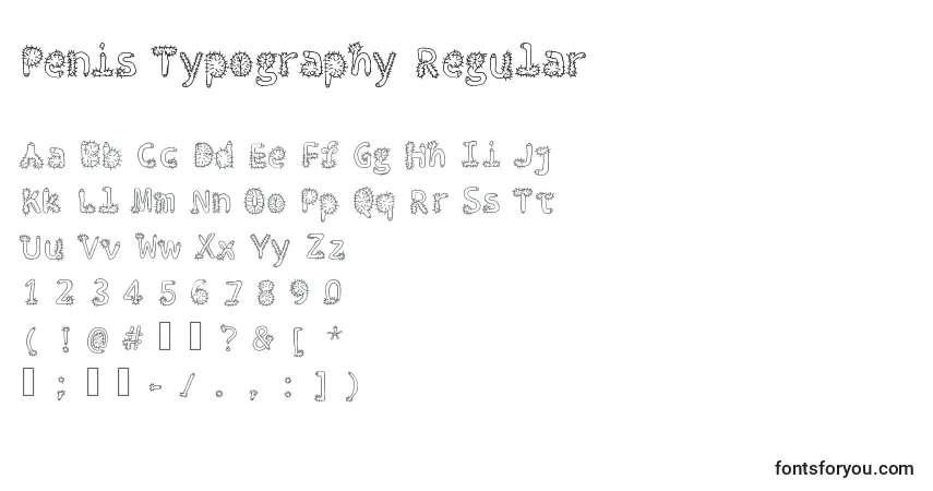 Шрифт Penis Typography Regular – алфавит, цифры, специальные символы