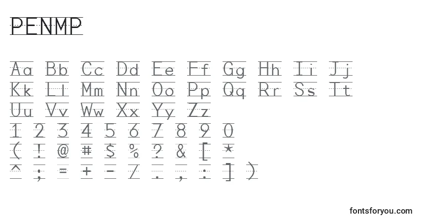 Schriftart PENMP    – Alphabet, Zahlen, spezielle Symbole