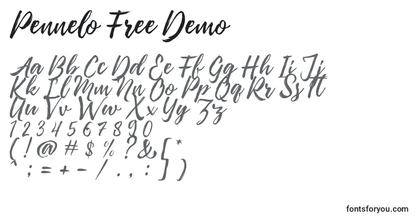 Schriftart Pennelo Free Demo – Alphabet, Zahlen, spezielle Symbole