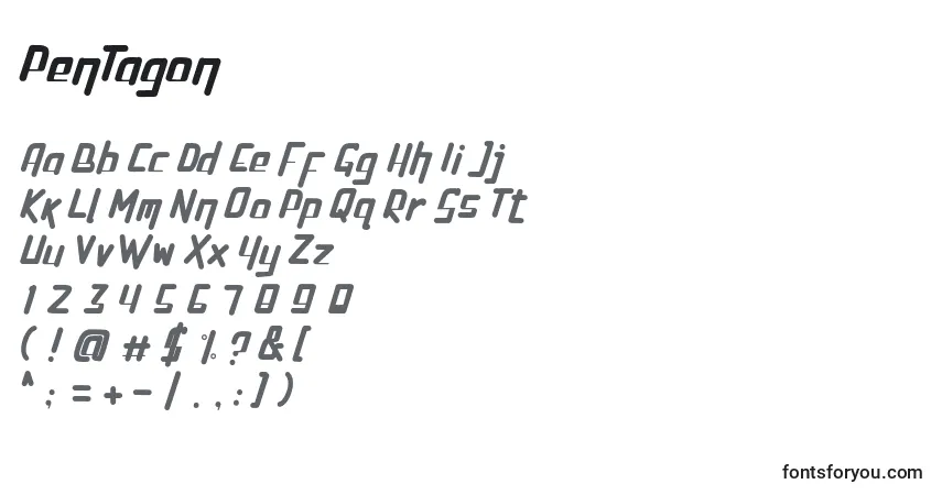 Czcionka PenTagon (136657) – alfabet, cyfry, specjalne znaki