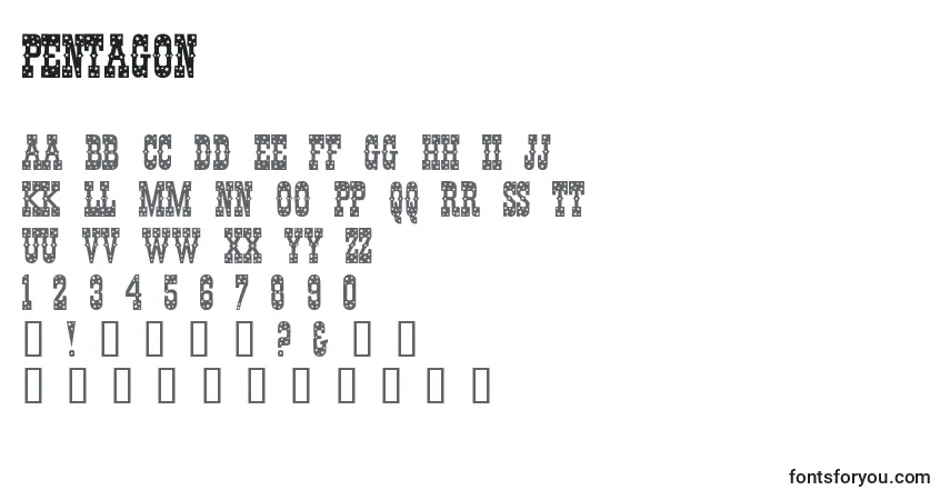 Pentagon (136658)-fontti – aakkoset, numerot, erikoismerkit