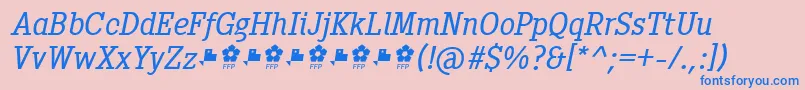 フォントPentay Book Italic ffp – ピンクの背景に青い文字