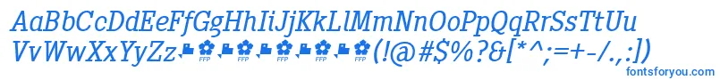 フォントPentay Book Italic ffp – 白い背景に青い文字