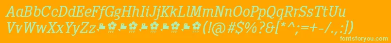 Pentay Book Italic ffp-Schriftart – Grüne Schriften auf orangefarbenem Hintergrund