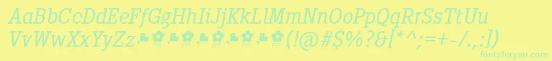 フォントPentay Book Italic ffp – 黄色い背景に緑の文字