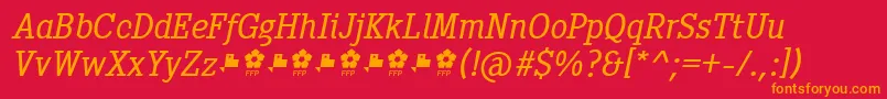 Pentay Book Italic ffp-fontti – oranssit fontit punaisella taustalla