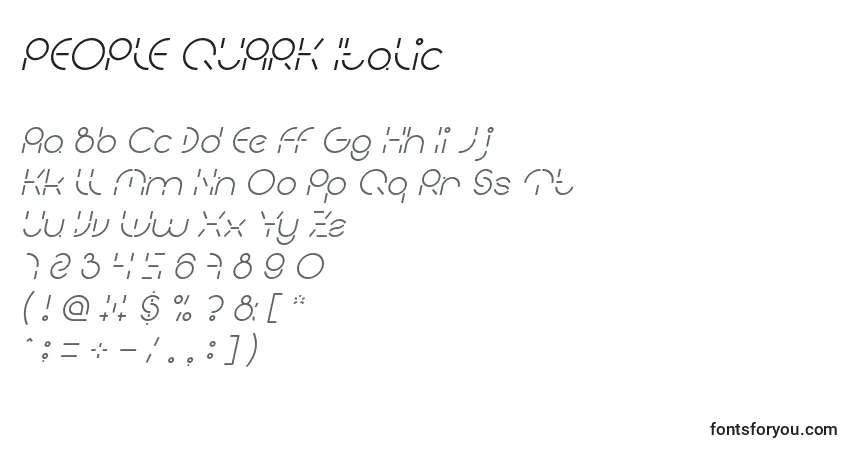 Czcionka PEOPLE QUARK Italic – alfabet, cyfry, specjalne znaki