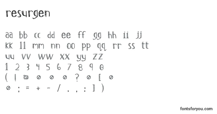 Fuente Resurgen - alfabeto, números, caracteres especiales