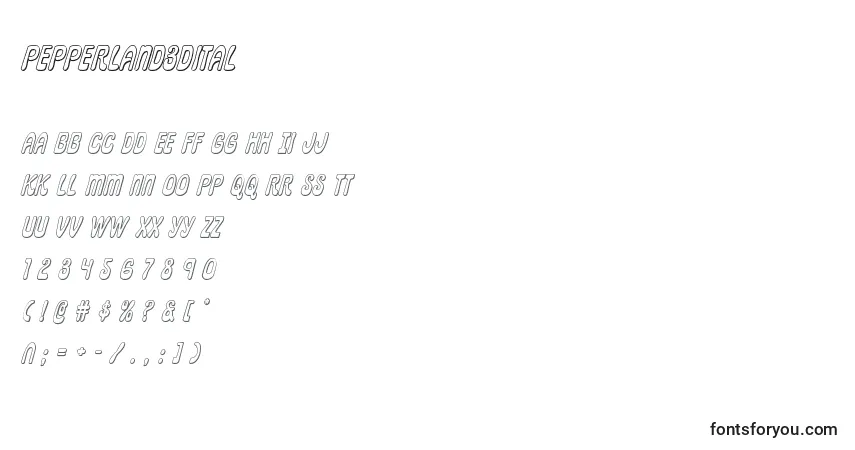 Czcionka Pepperland3dital – alfabet, cyfry, specjalne znaki