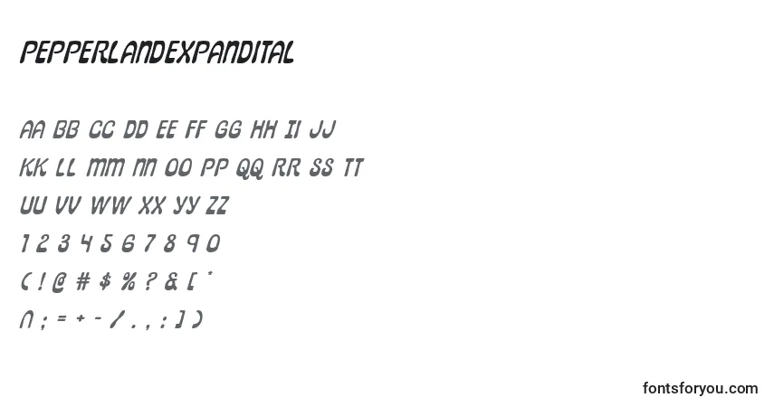 Schriftart Pepperlandexpandital – Alphabet, Zahlen, spezielle Symbole