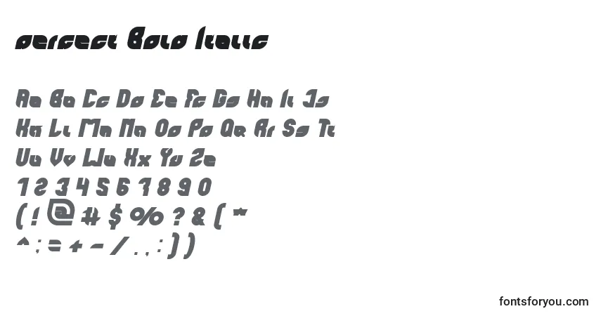 A fonte Perfect Bold Italic – alfabeto, números, caracteres especiais