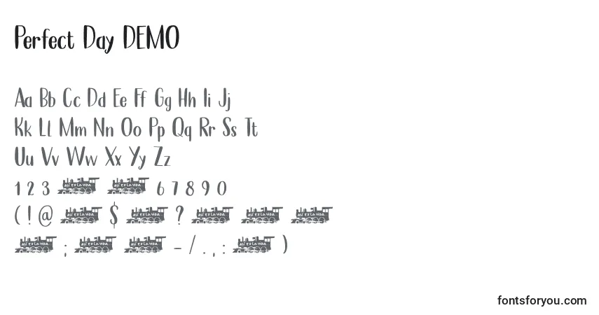 Шрифт Perfect Day DEMO – алфавит, цифры, специальные символы