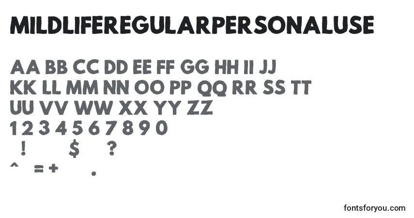 A fonte MildLifeRegularPersonalUse – alfabeto, números, caracteres especiais