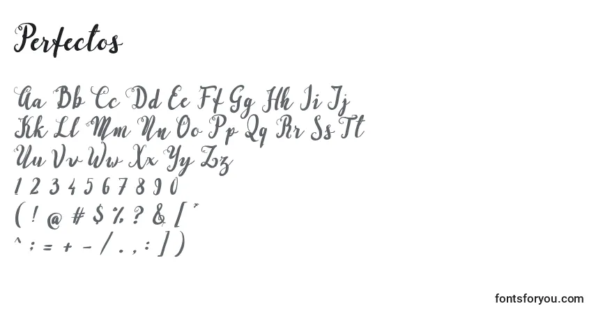 Schriftart Perfectos – Alphabet, Zahlen, spezielle Symbole
