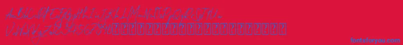 Permata-Schriftart – Blaue Schriften auf rotem Hintergrund