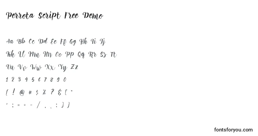 Schriftart Perrota Script Free Demo (136714) – Alphabet, Zahlen, spezielle Symbole