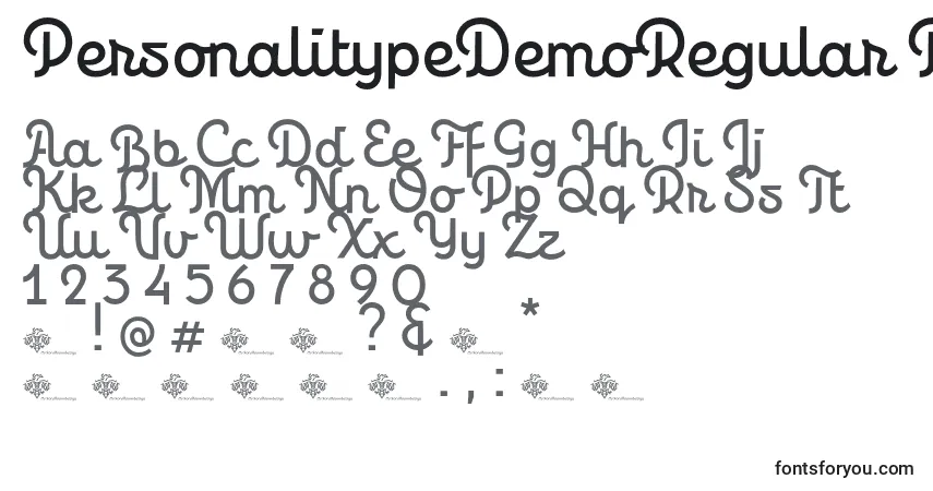Шрифт PersonalitypeDemoRegular Regular – алфавит, цифры, специальные символы