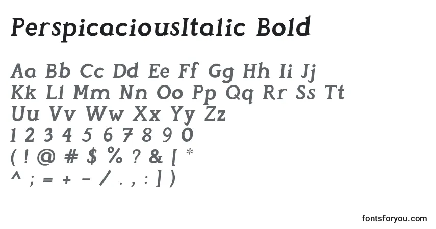 Czcionka PerspicaciousItalic Bold – alfabet, cyfry, specjalne znaki