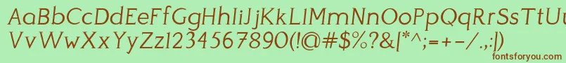 Fonte PerspicaciousItalic Light – fontes marrons em um fundo verde