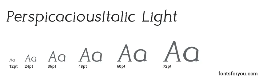 Tamaños de fuente PerspicaciousItalic Light