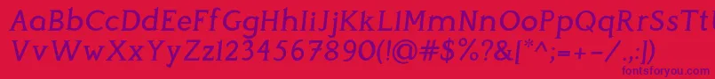 Fonte PerspicaciousItalic Medium – fontes roxas em um fundo vermelho