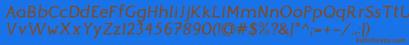 フォントPerspicaciousItalic Regular – 茶色の文字が青い背景にあります。