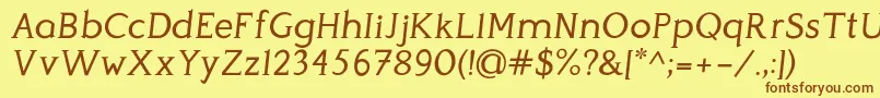 PerspicaciousItalic Regular-Schriftart – Braune Schriften auf gelbem Hintergrund