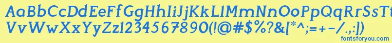 フォントPerspicaciousItalic SemiBold – 青い文字が黄色の背景にあります。