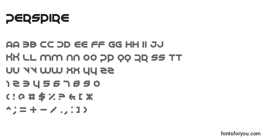 Schriftart Perspire (136727) – Alphabet, Zahlen, spezielle Symbole