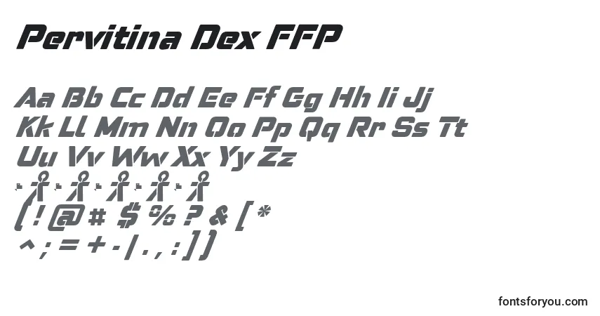 A fonte Pervitina Dex FFP – alfabeto, números, caracteres especiais