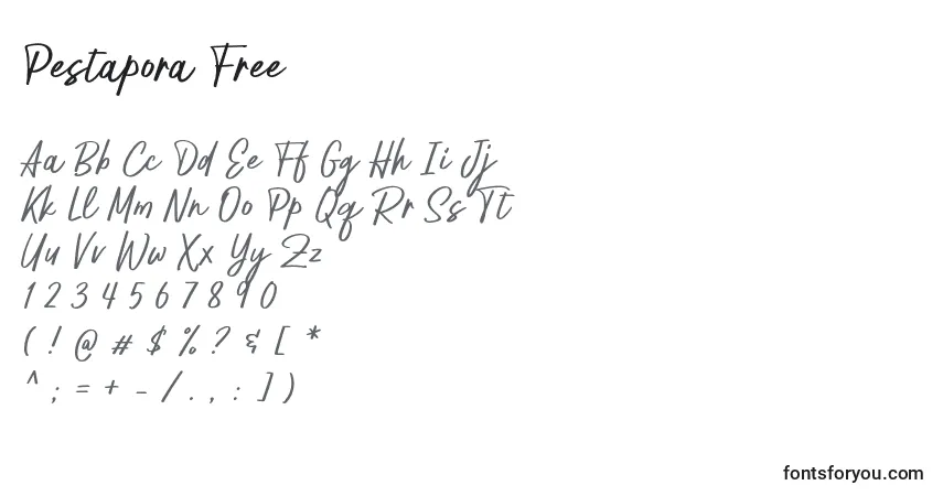 Schriftart Pestapora Free – Alphabet, Zahlen, spezielle Symbole