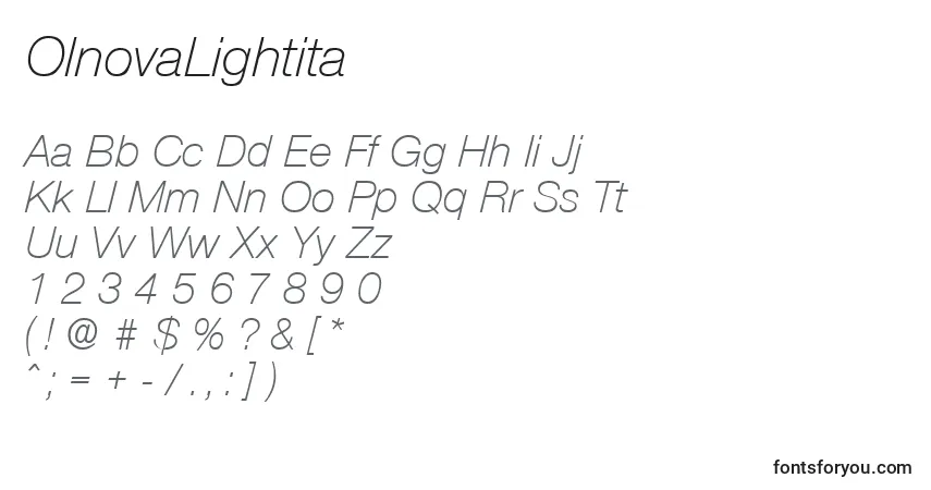 Schriftart OlnovaLightita – Alphabet, Zahlen, spezielle Symbole