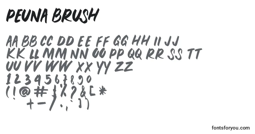 Шрифт PEUNA BRUSH – алфавит, цифры, специальные символы