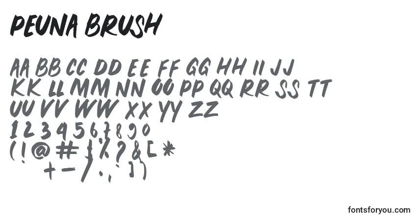 A fonte PEUNA BRUSH (136737) – alfabeto, números, caracteres especiais