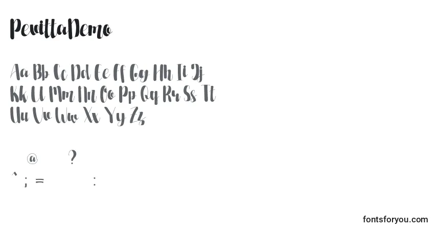 Schriftart PevittaDemo – Alphabet, Zahlen, spezielle Symbole