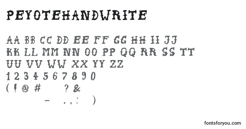 A fonte PeyoteHandwrite – alfabeto, números, caracteres especiais