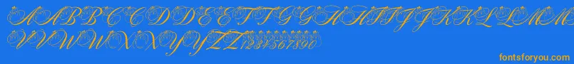 pf snowman citadel-Schriftart – Orangefarbene Schriften auf blauem Hintergrund
