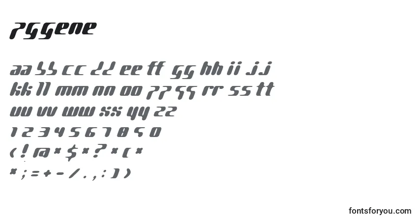 Czcionka Pggene   (136744) – alfabet, cyfry, specjalne znaki
