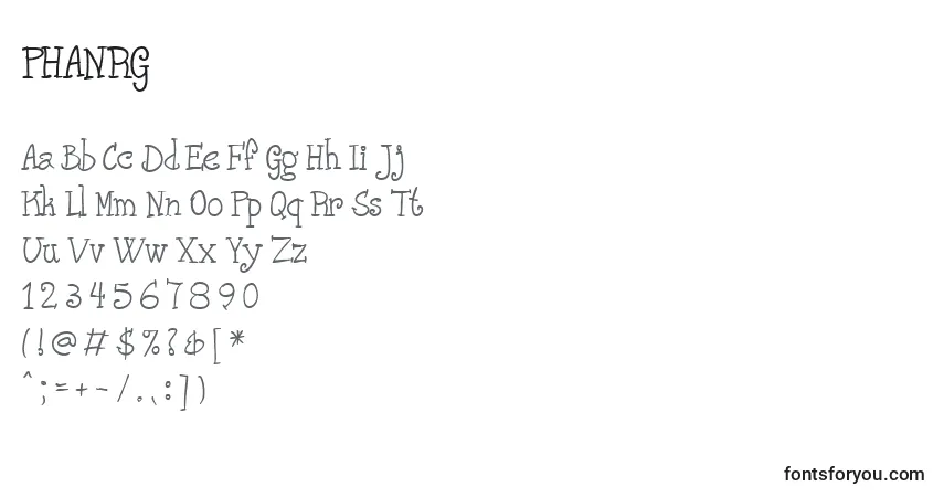 A fonte PHANRG   (136749) – alfabeto, números, caracteres especiais