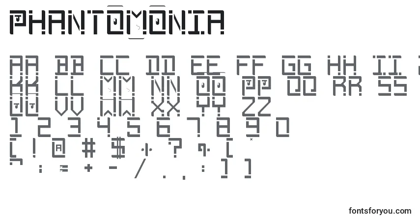 Schriftart Phantomonia – Alphabet, Zahlen, spezielle Symbole