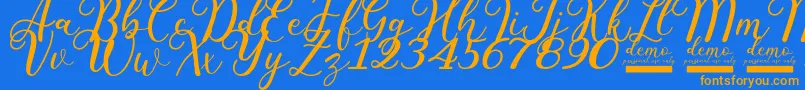 Weitere Informationen zur Pharosi Demo Personal Use Only-Schriftart Pharosi Demo Personal Use Only-Schriftart – Orangefarbene Schriften auf blauem Hintergrund