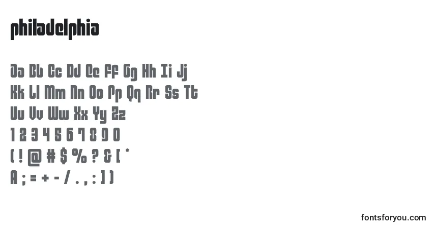 Schriftart Philadelphia (136757) – Alphabet, Zahlen, spezielle Symbole