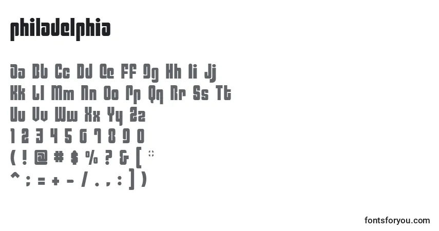 Schriftart Philadelphia (136758) – Alphabet, Zahlen, spezielle Symbole