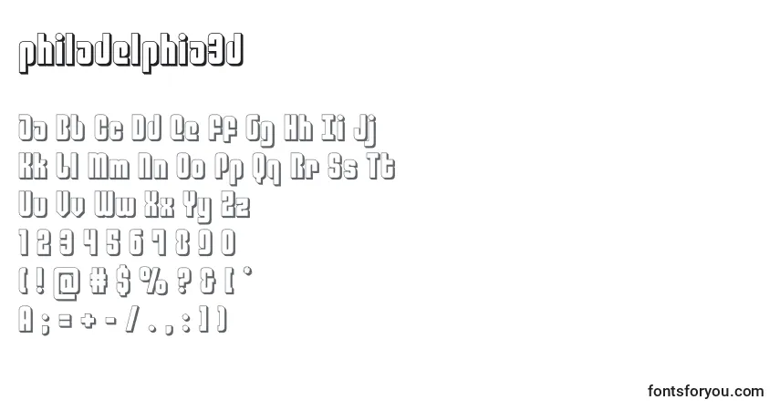 Czcionka Philadelphia3d (136759) – alfabet, cyfry, specjalne znaki