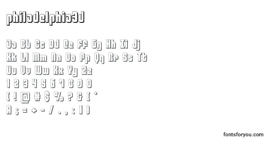 Czcionka Philadelphia3d (136760) – alfabet, cyfry, specjalne znaki