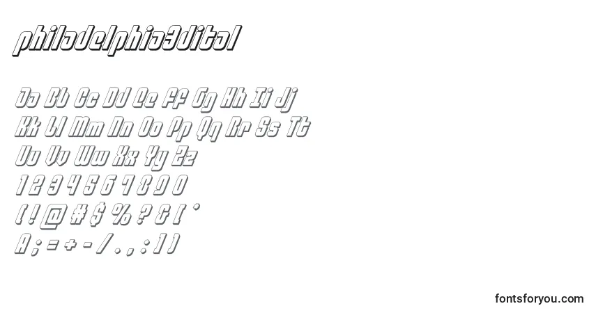 Czcionka Philadelphia3dital (136761) – alfabet, cyfry, specjalne znaki