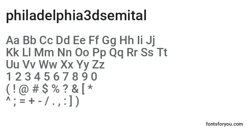 A fonte Philadelphia3dsemital (136764) – alfabeto, números, caracteres especiais