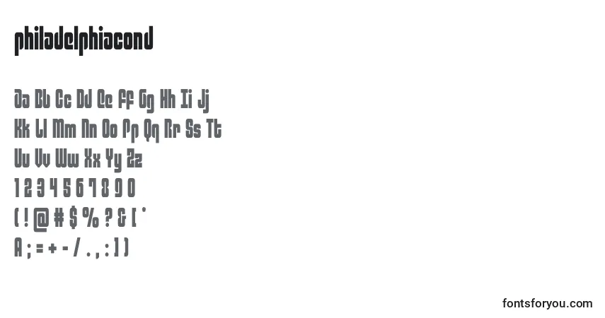 Шрифт Philadelphiacond (136765) – алфавит, цифры, специальные символы
