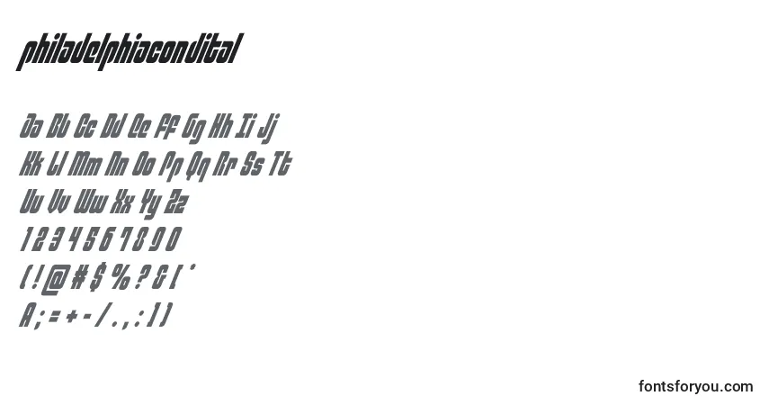 Schriftart Philadelphiacondital (136767) – Alphabet, Zahlen, spezielle Symbole